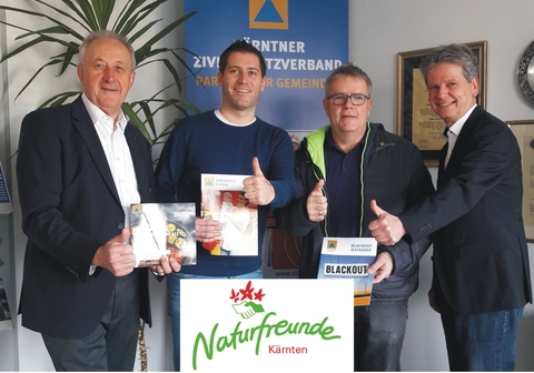 Starke Partner: Zivilschutz-Präsident Rudolf Schober, Naturfreunde-Vorsitzender Mag. Philipp Liesnig, Geschaftsführer Klaus Bayer, Dir. Anton Podbevsek © zsv